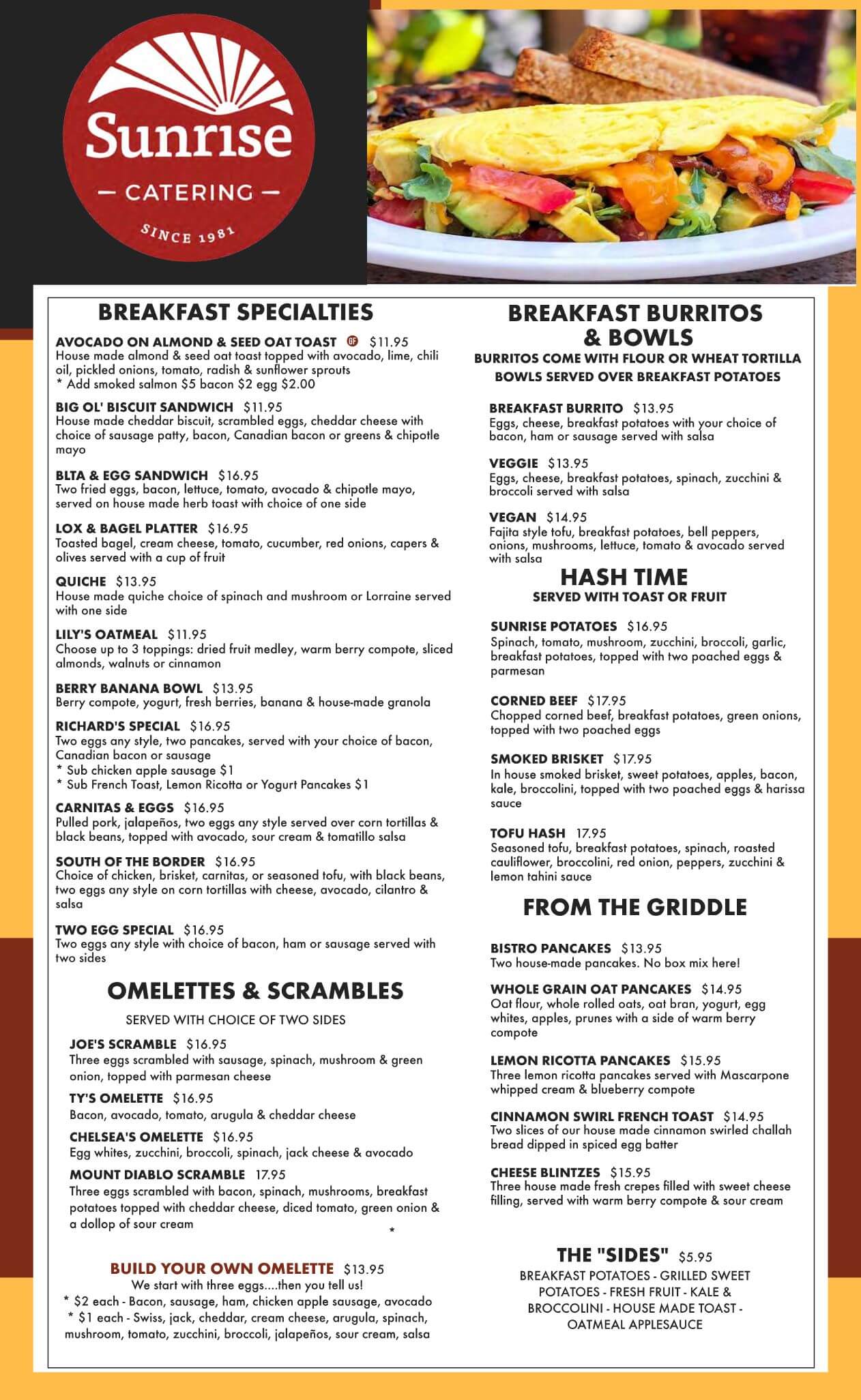 Sunrise Bistro first page of menu - Click for PDF